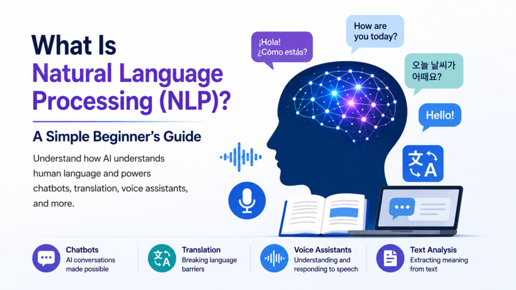 Natural Language Processing NLP explained for beginners with AI language illustration