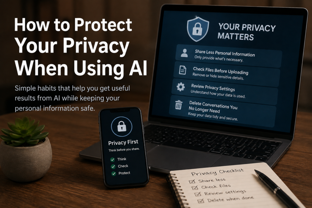 How to protect your privacy when using AI by sharing less personal information and checking privacy settings