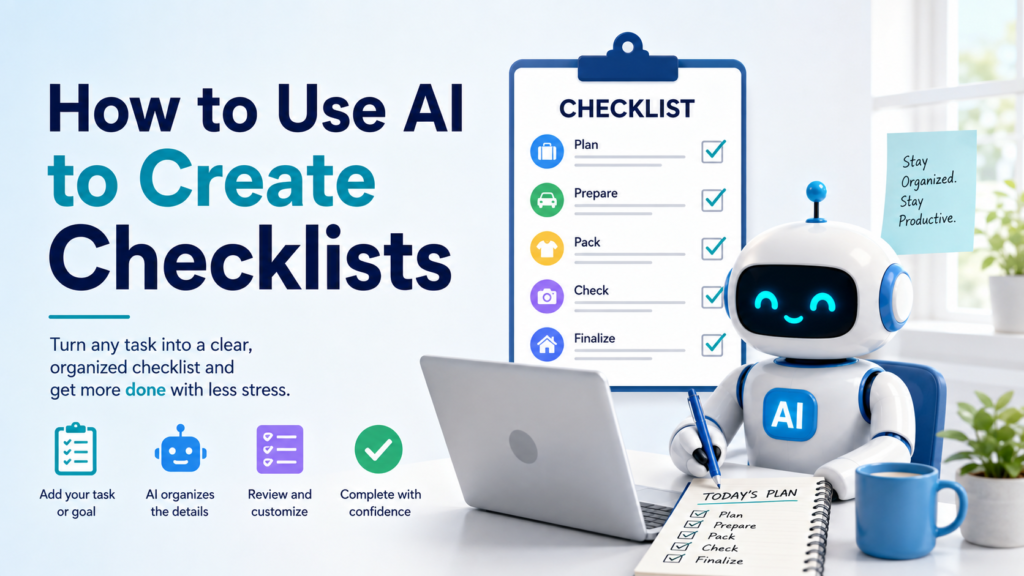 Use AI to create checklists for everyday tasks, planning, preparation, and recurring routines