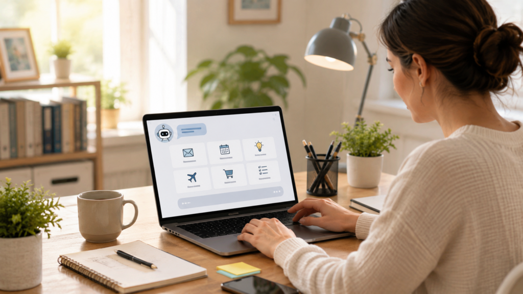 Beginner using AI for everyday tasks on a laptop